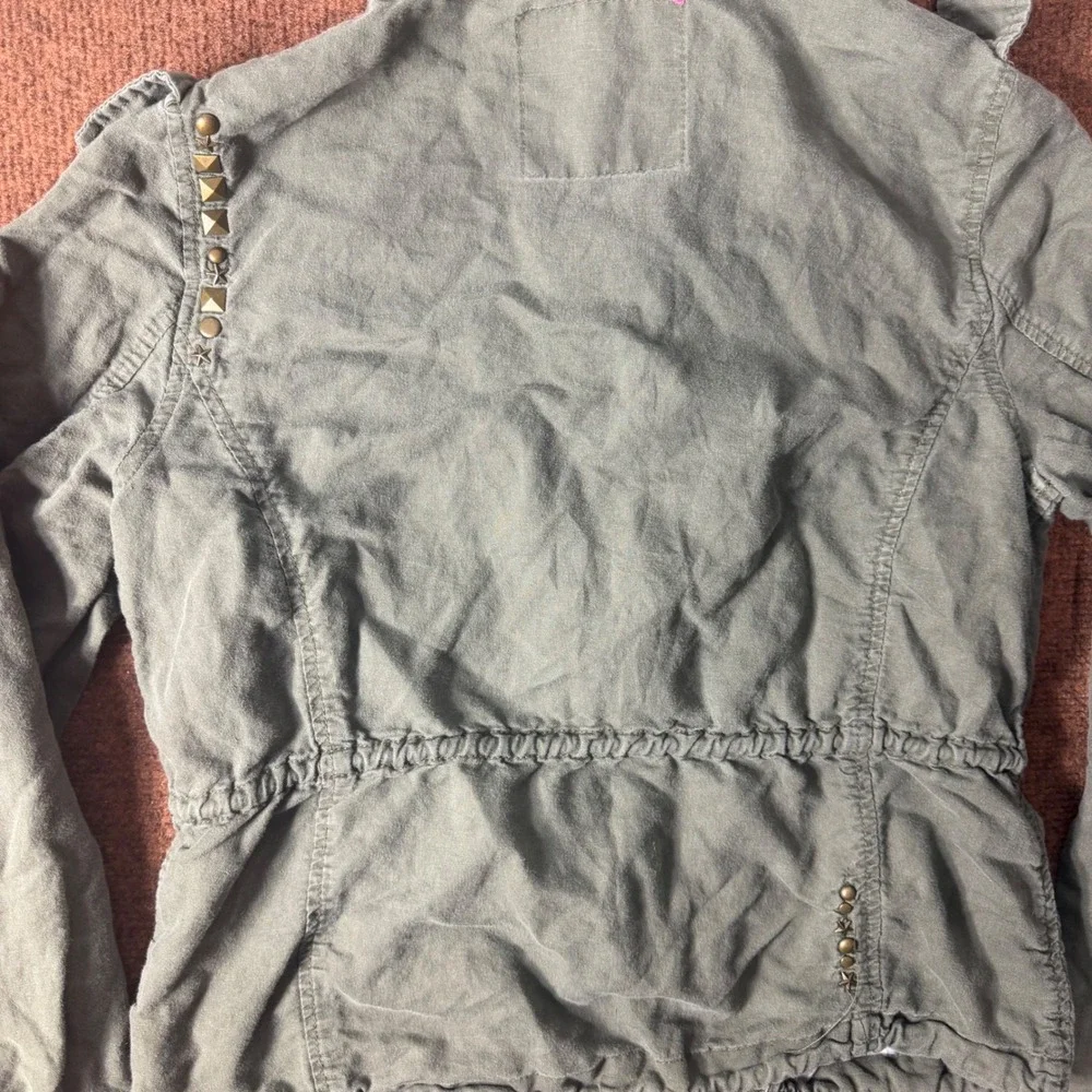 Free People Olive Green Linen Blend Military Utility Field Jacket Studded Size 8